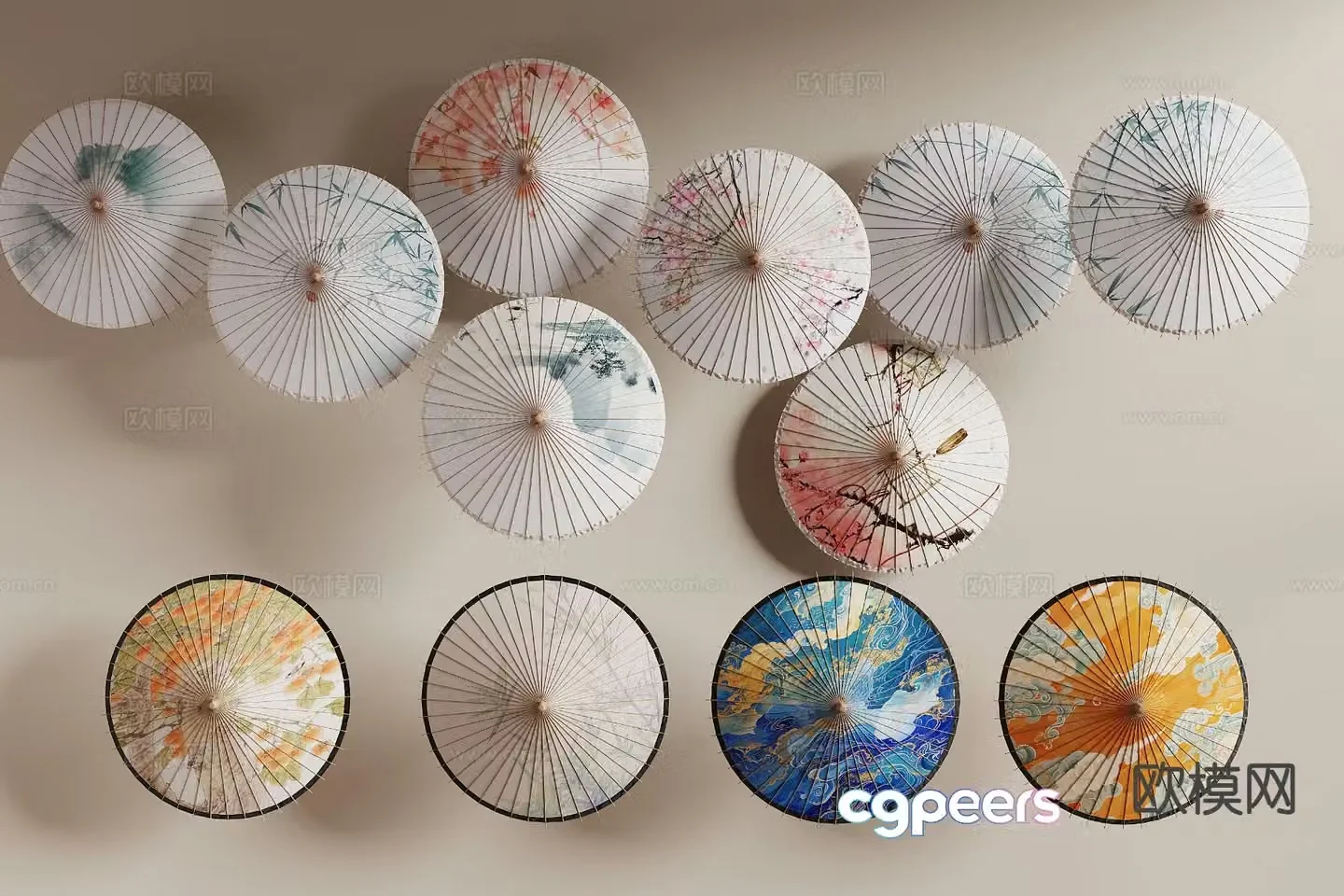New Chinese style oil paper umbrella Meichen pendant 3D model