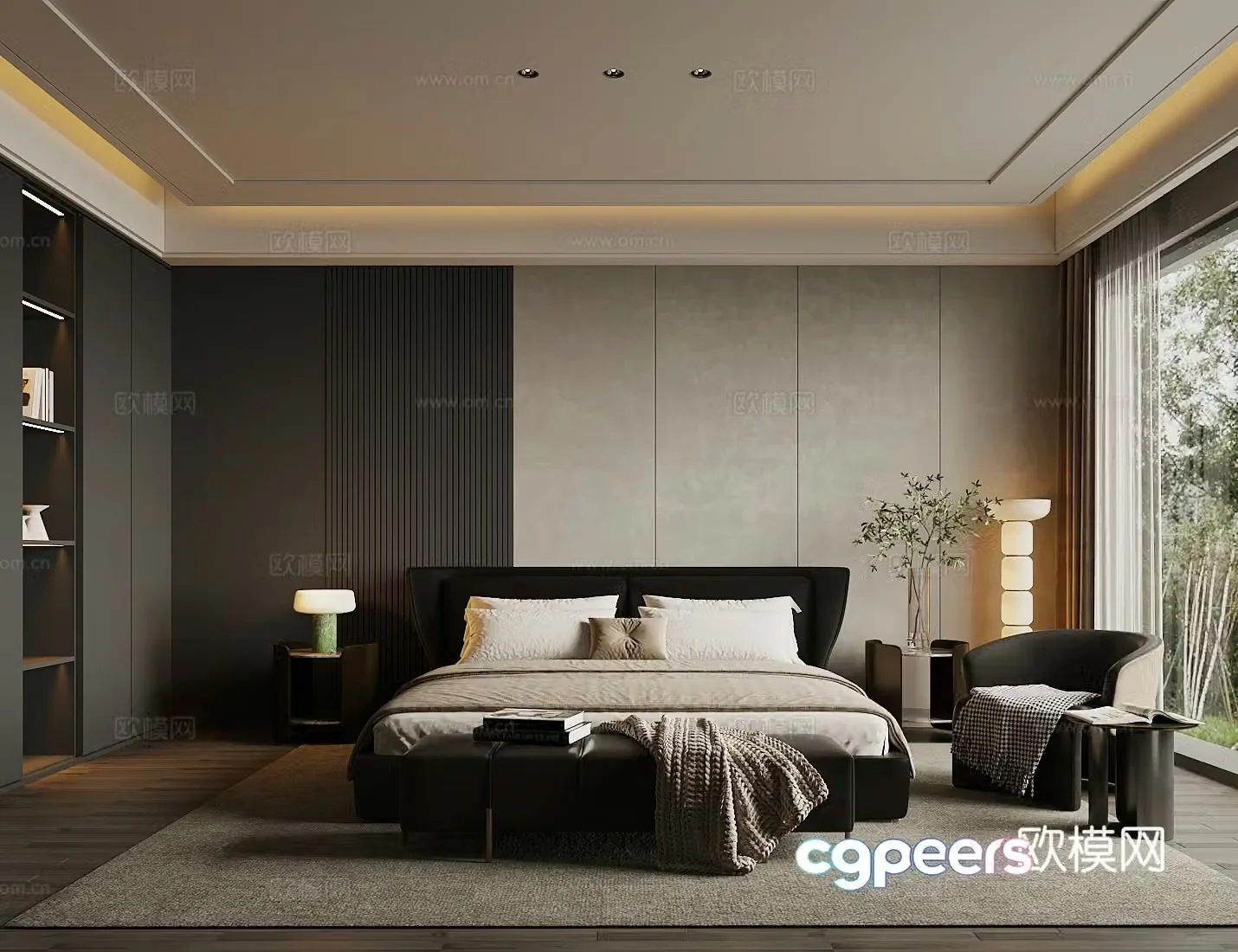 Modern light luxury home bedroom premium gray bedroom no owner light bedroom black and white gray bedroom leisure chair 3d model
