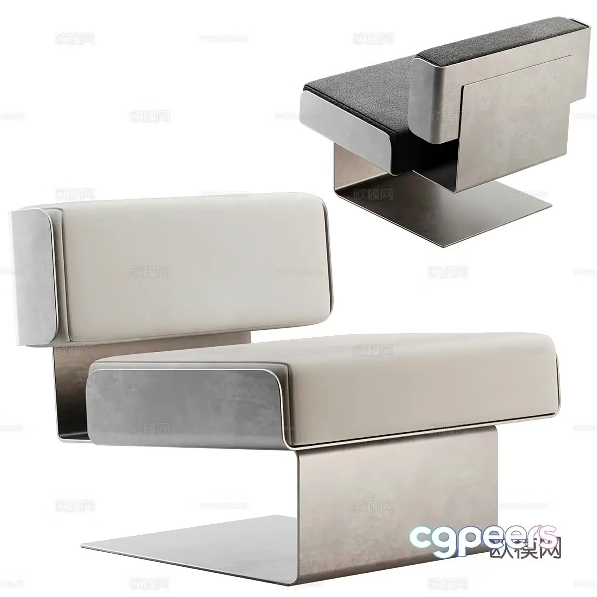 Modern Italian minimalist metal fabric sofa chair 3d model