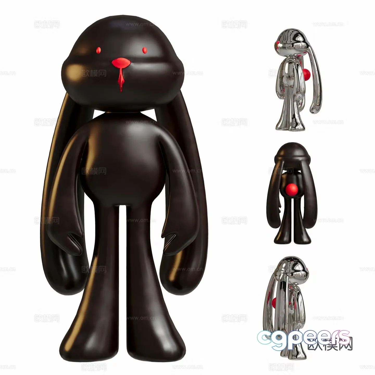 Modern doll rabbit trendy ornament 3d model