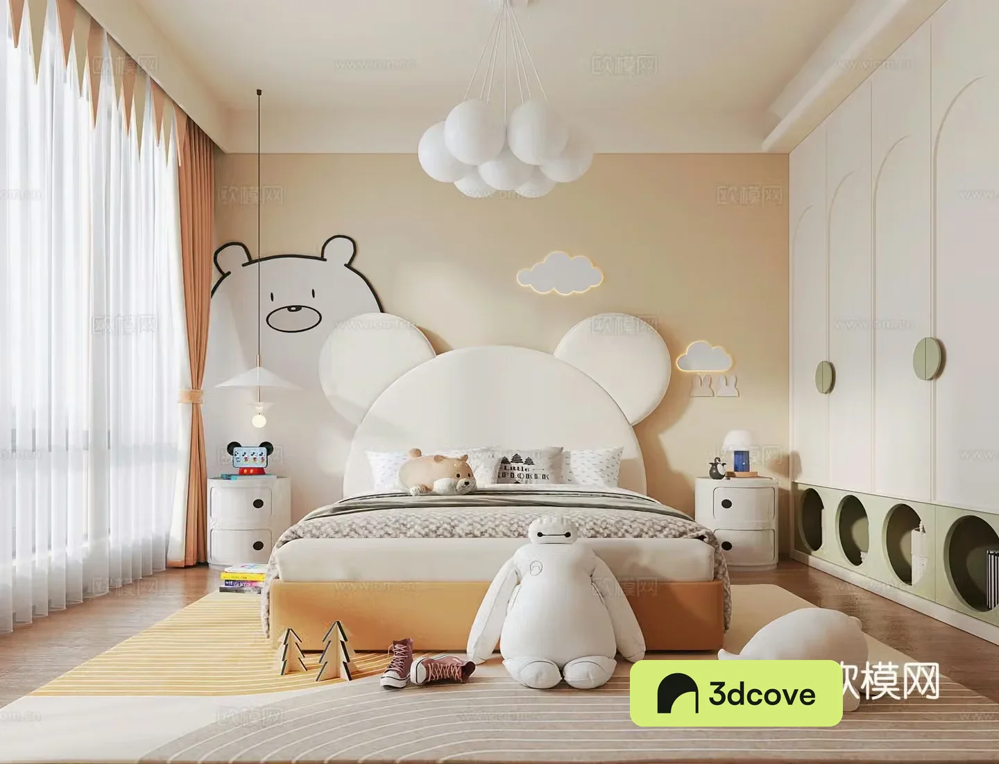 Modern style children’s room children’s bed cylindrical bedside table children’s wardrobe toys ornaments ball