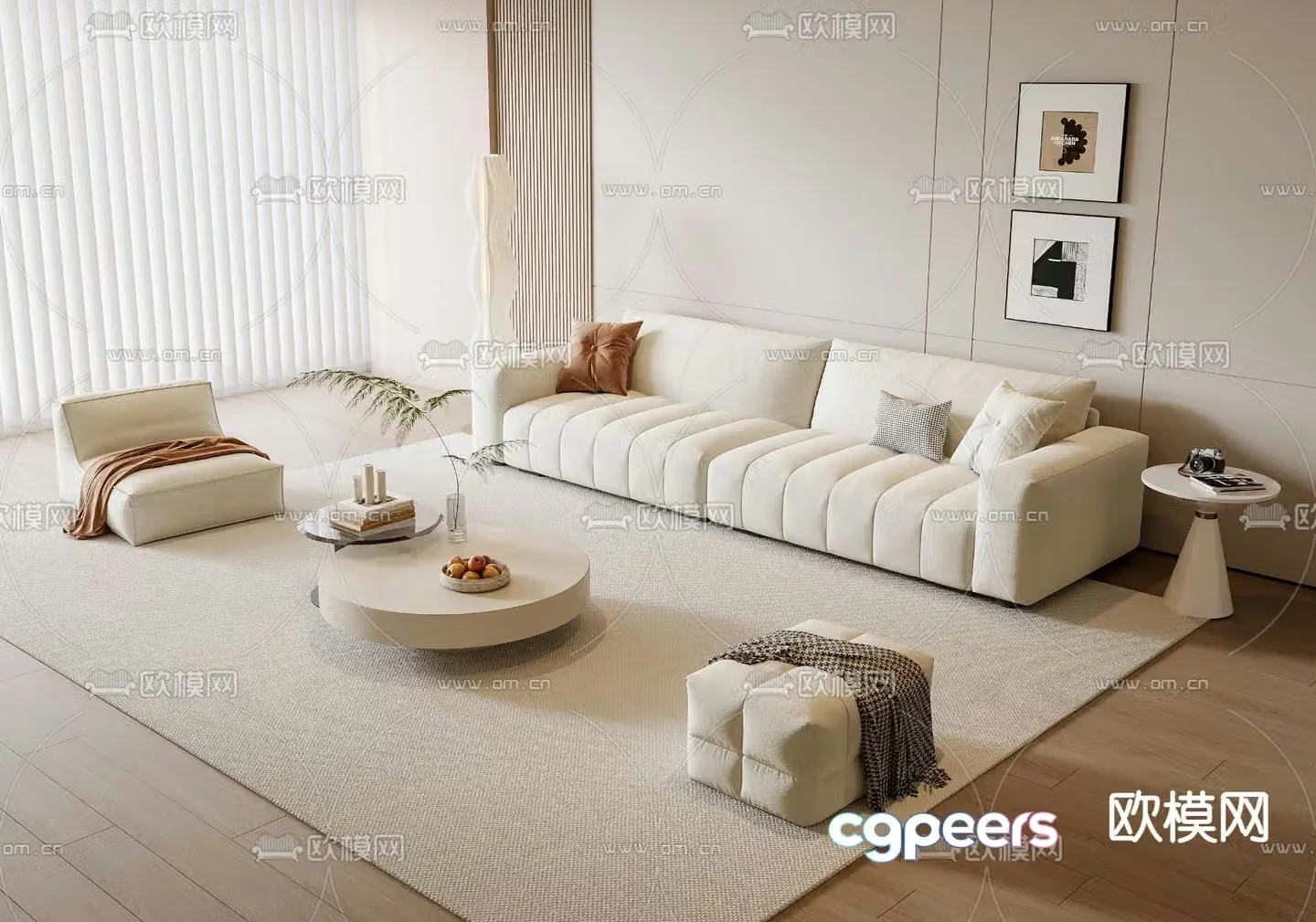 Cream style modular sofa 3d model