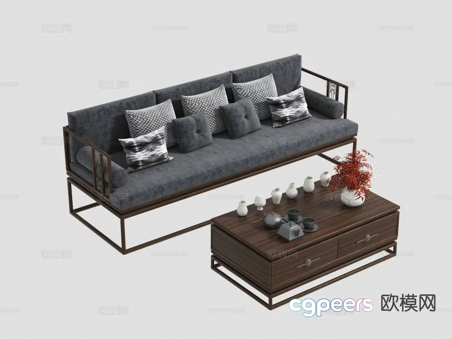 New Chinese three-person sofa coffee table 3D model