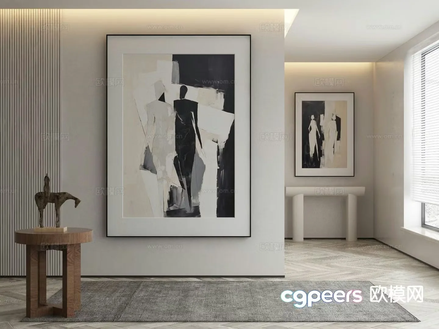 Modern decorative painting black and white hanging painting abstract figure painting 3d model