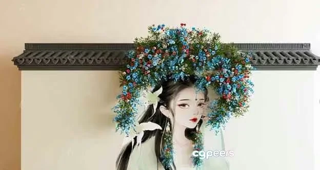 A Woman With Flowers In Her Hair 3D Model – 2049 – VRAY Render