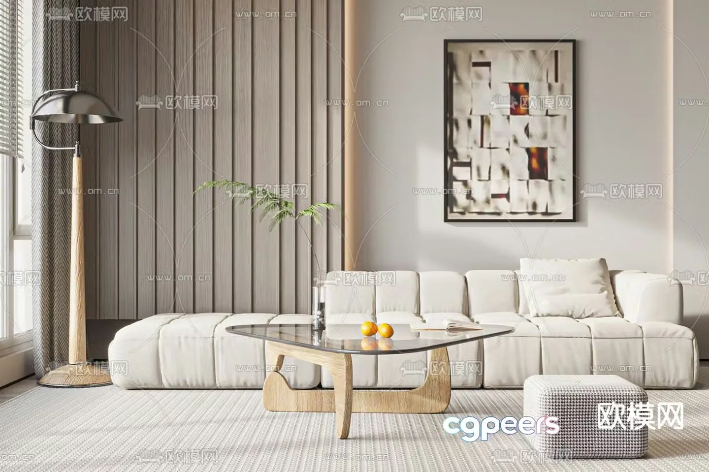 Upholstered Sofa Multi-person Sofa 3D Model