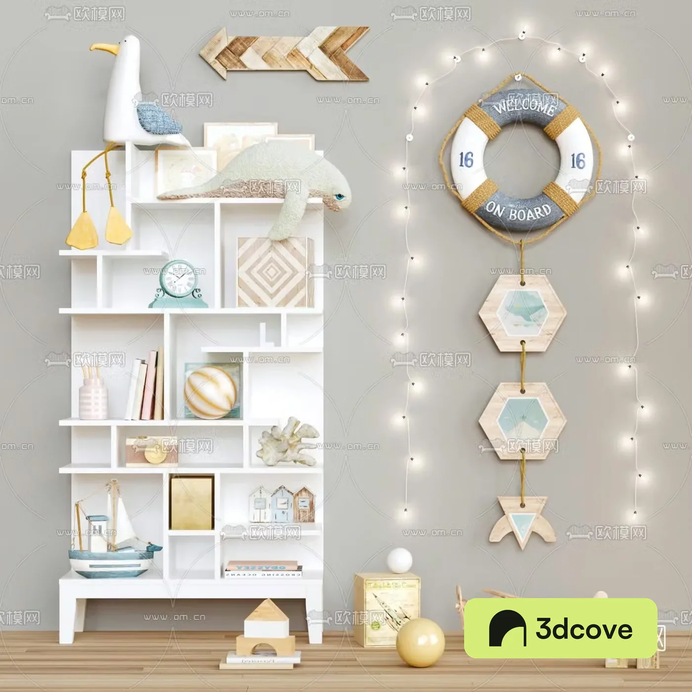 Modern children’s room shelf toy lighting