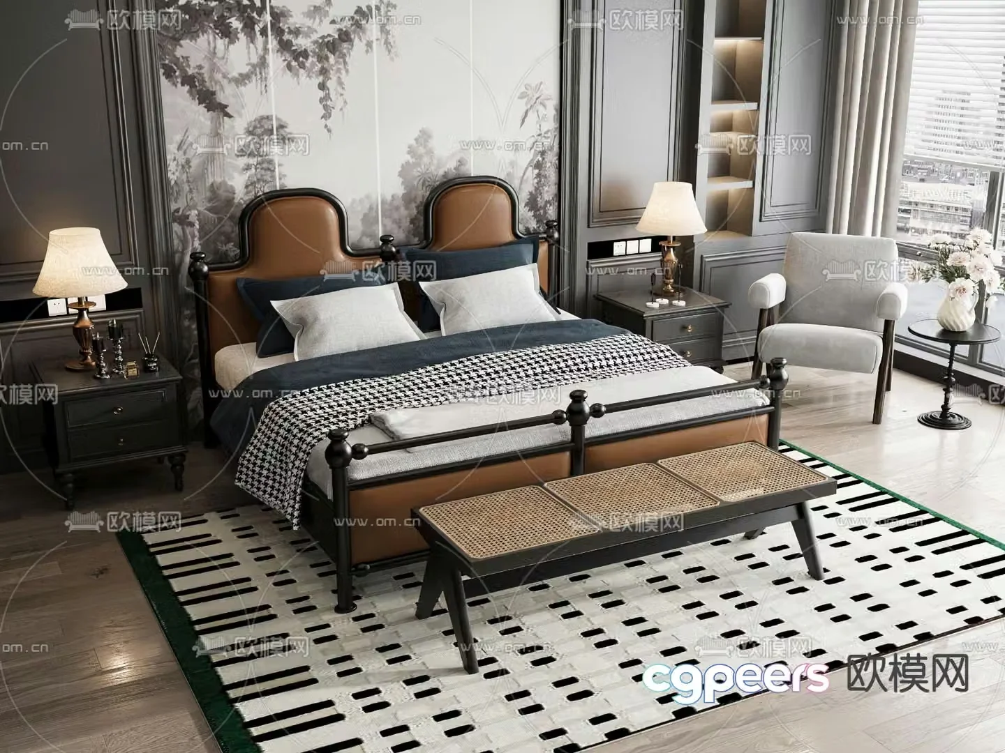 French double bed 3d model