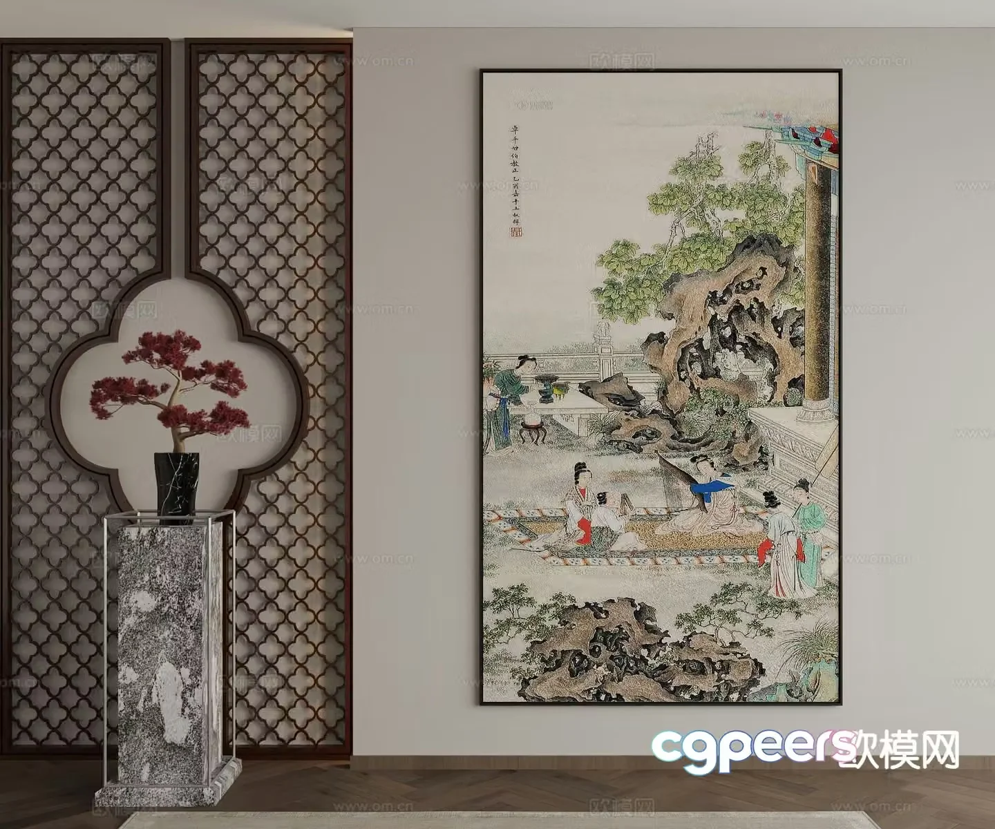 New Chinese style ink painting decorative painting 3D model