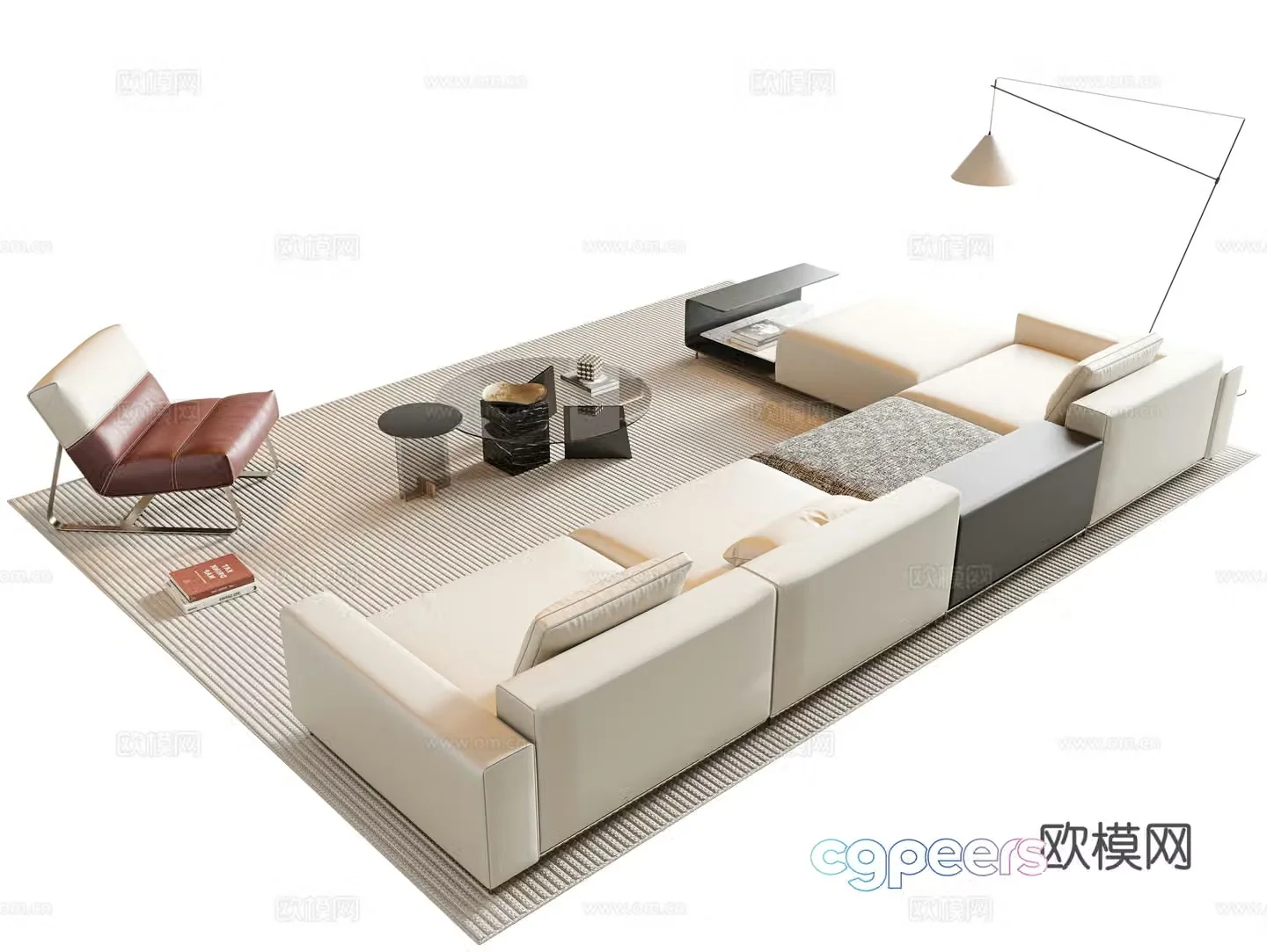 Modern sofa coffee table modular sofa 3d model