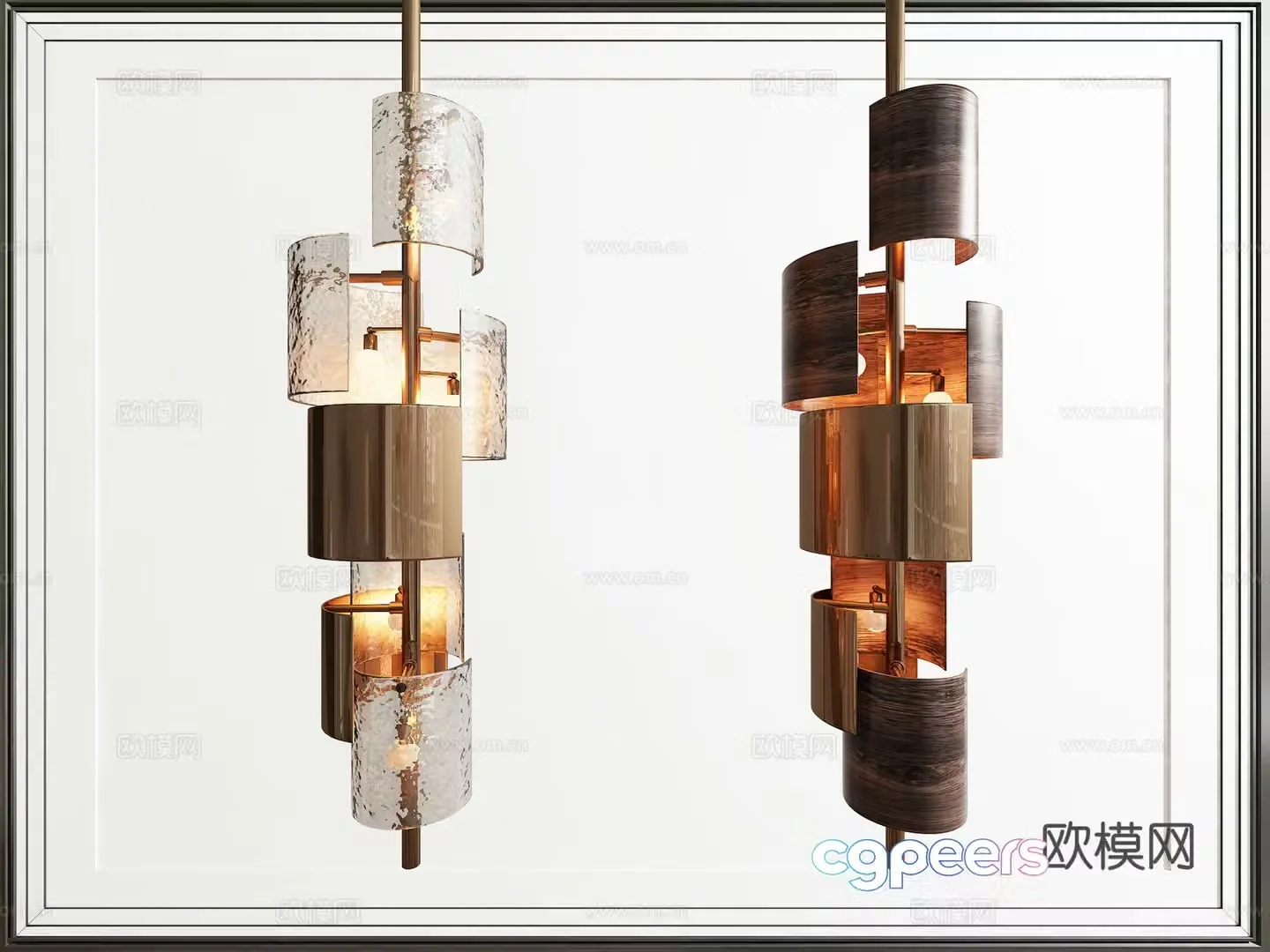 Modern metal strip chandeliers 3d model