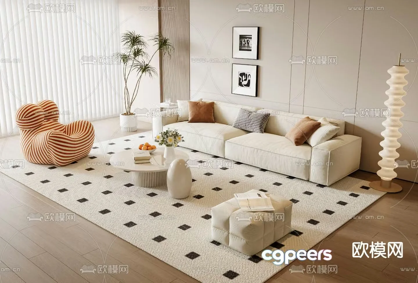 Cream style sofa coffee table 3d model