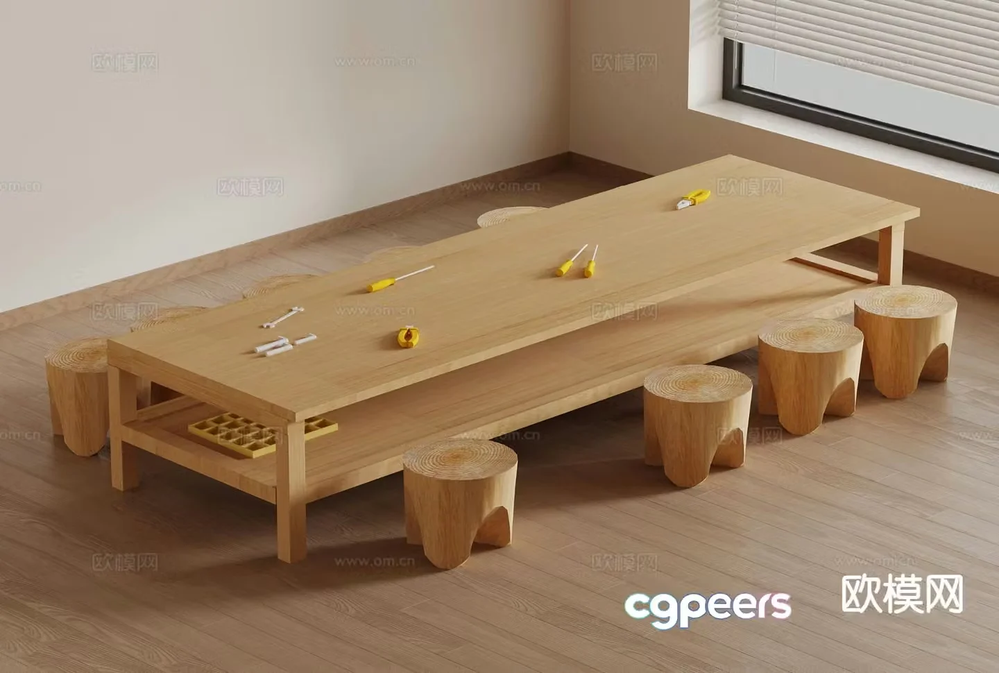 Modern handicraft workshop solid wood tables and chairs handmade table 3D model