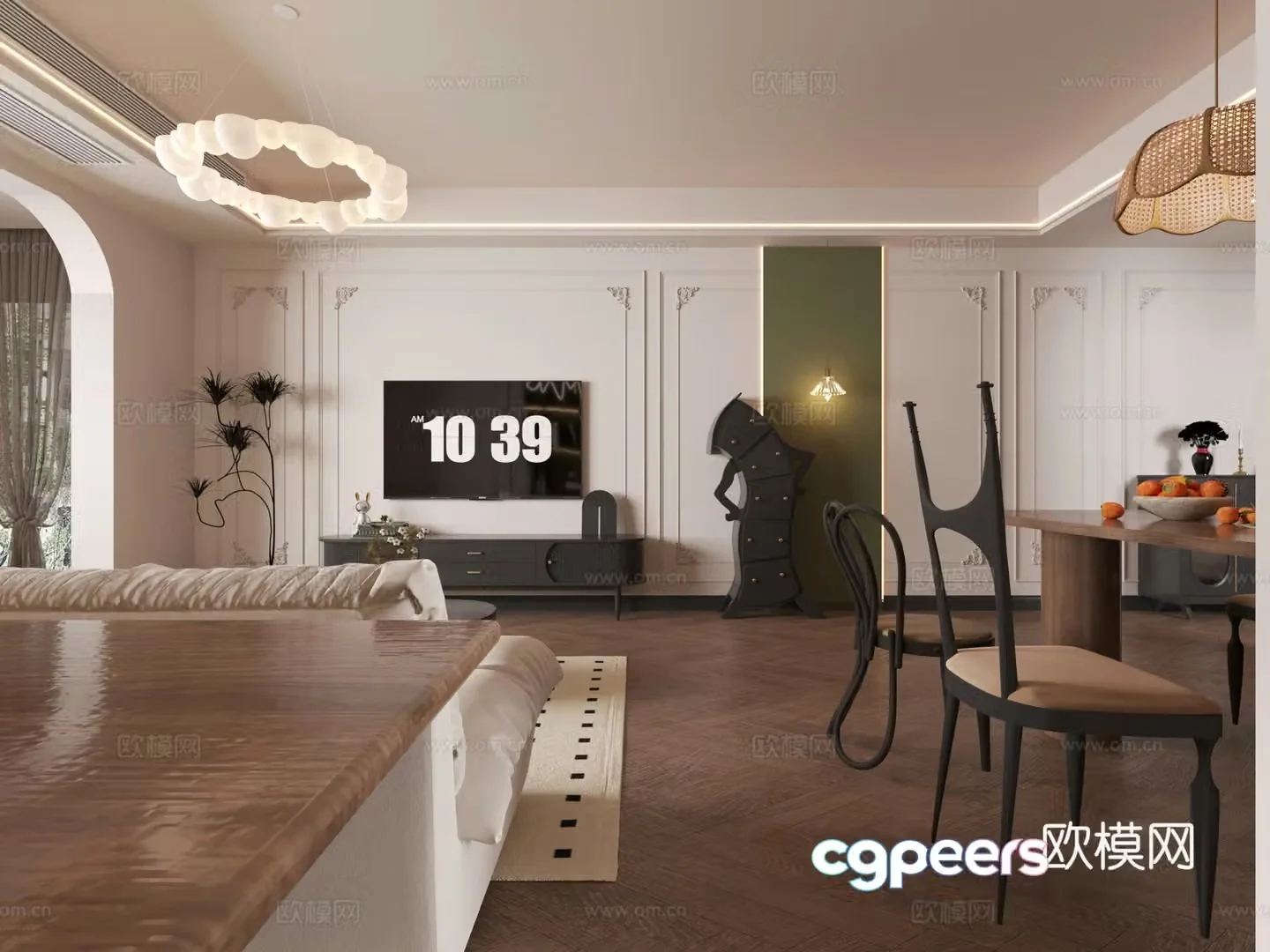 Middle style living room study kitchen 3d model