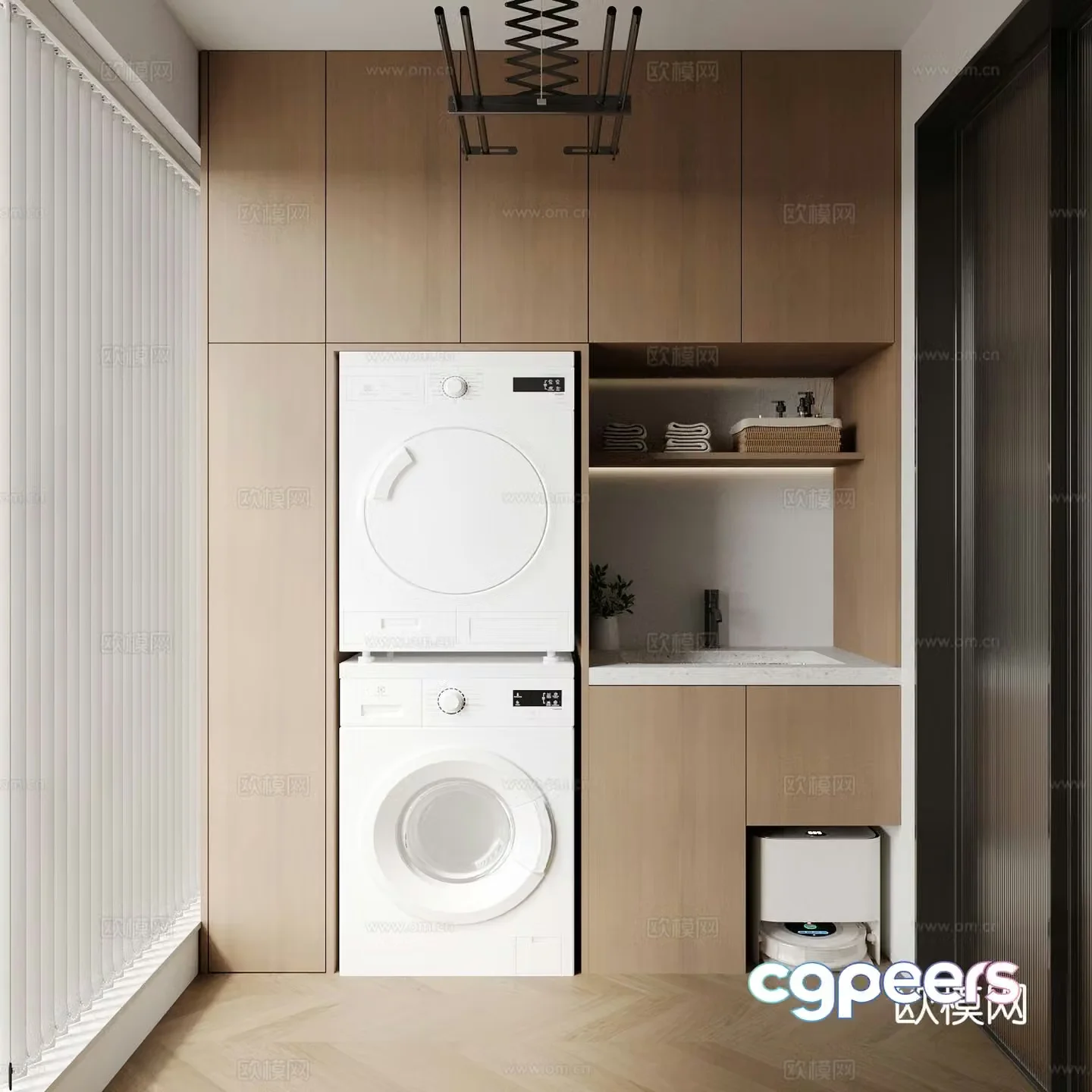 Modern balcony cabinet washing machine cabinet 3d model