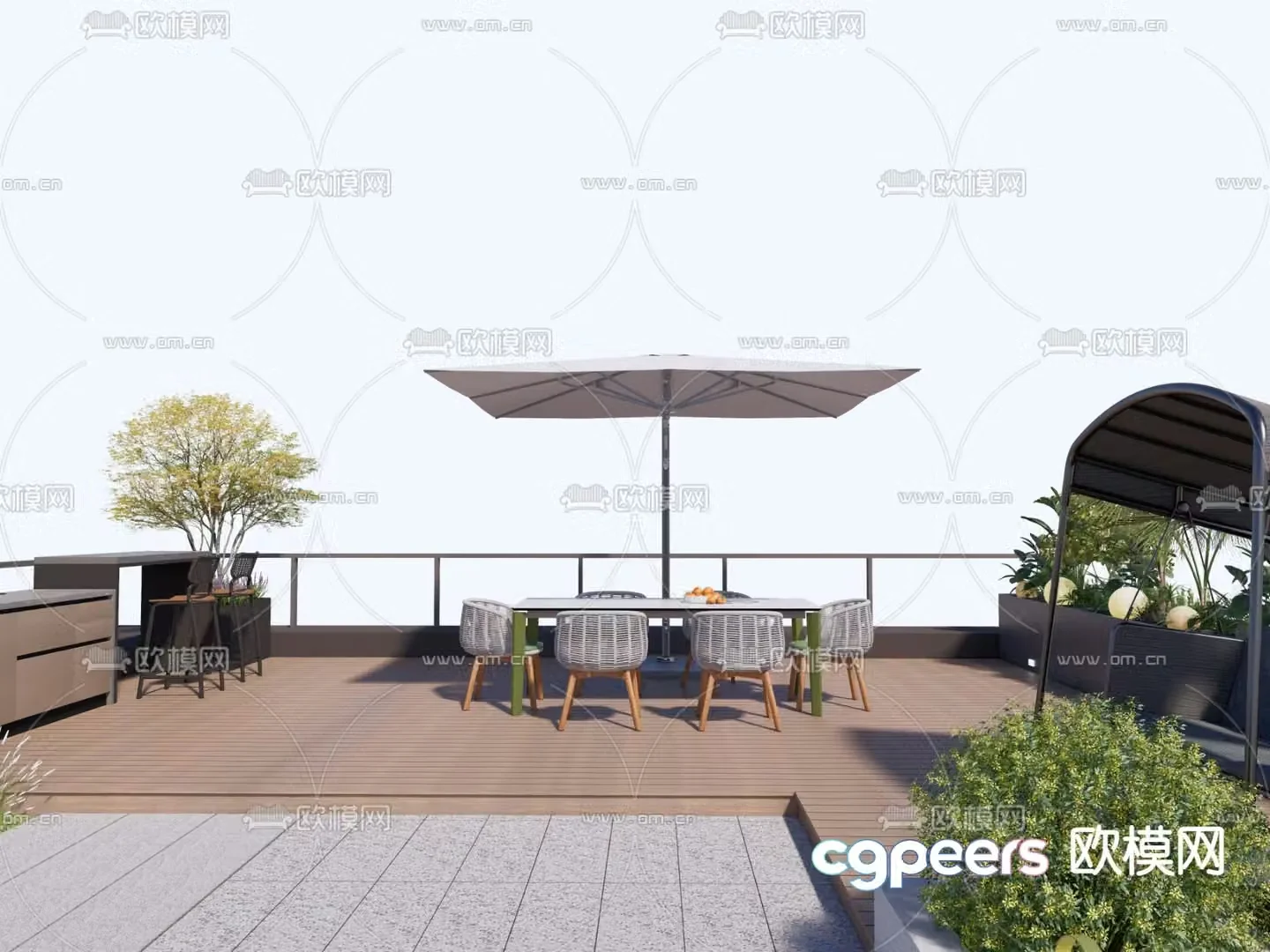 Modern balcony terrace roof garden 3d model