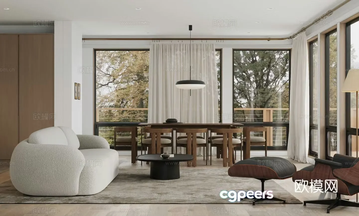 Modern living and dining room 3d model