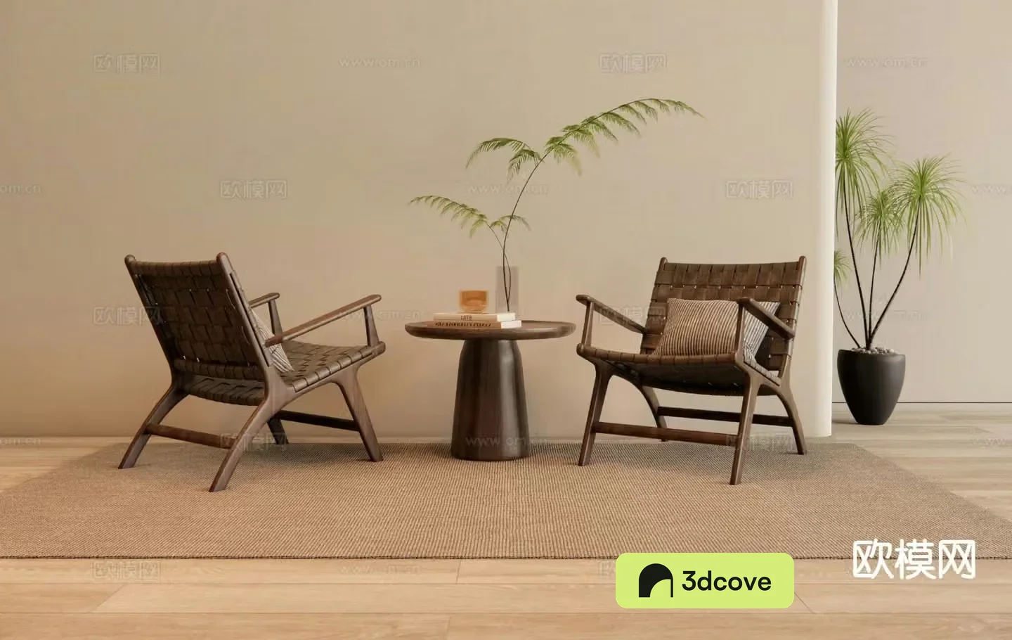 Medium style chair leisure chair table 3D model