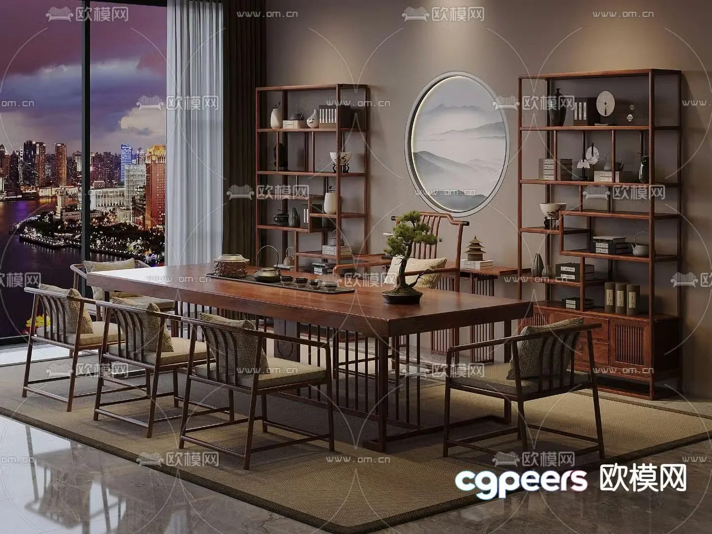 New Chinese style tea table and chairs tea table 3d model