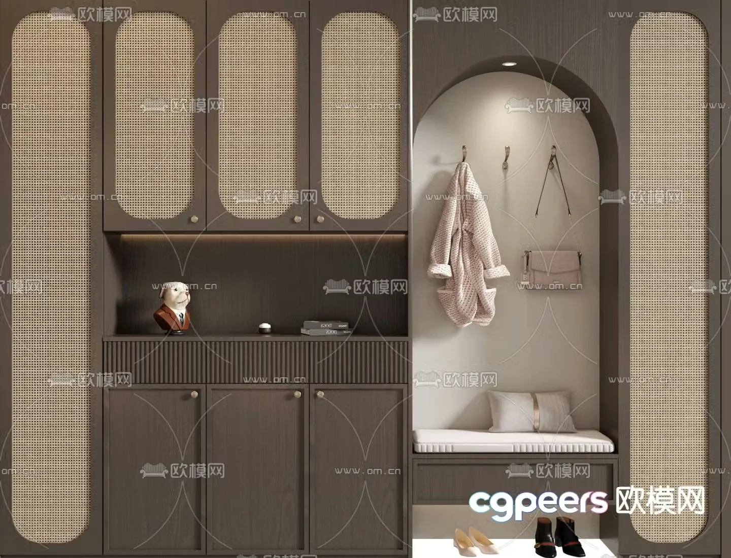 Wasabi style shoe cabinet porch shoe cabinet rattan cabinet 3D model