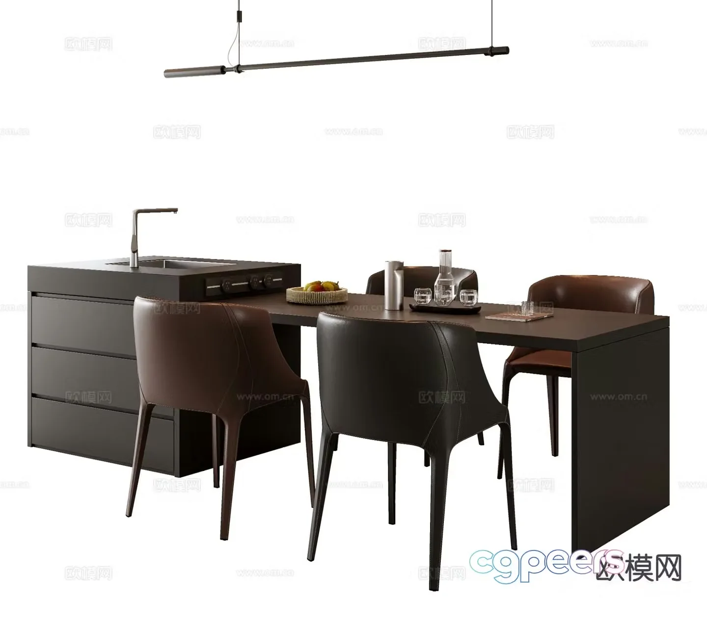 Italian dining table and chairs island dining table 3d model