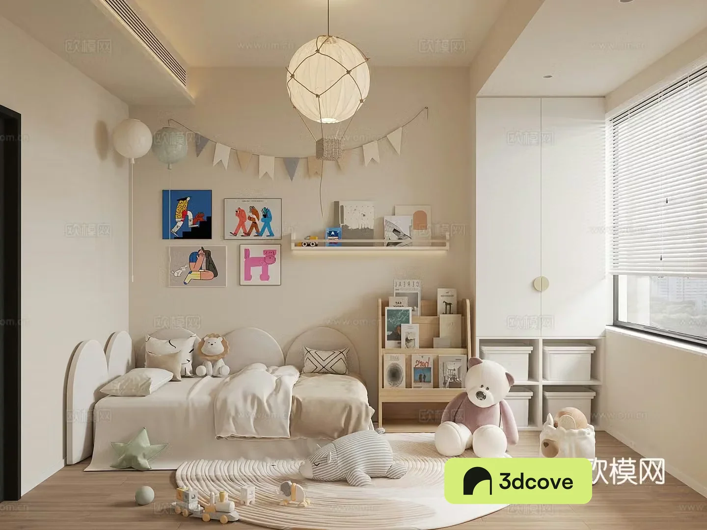 Modern children’s entertainment room Children’s toy room Children’s room Toy locker Toy doll combination