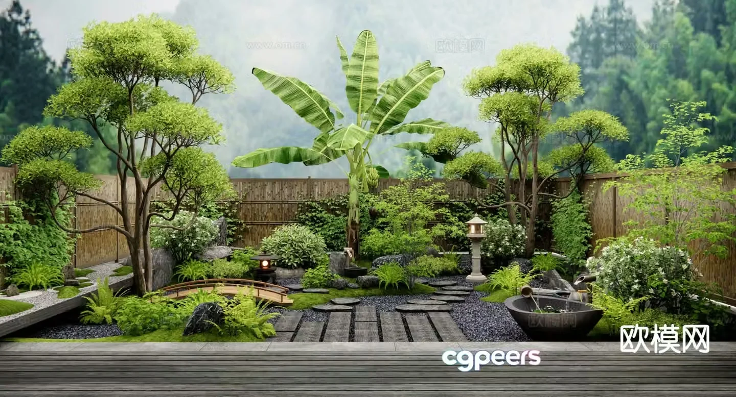 Courtyard landscape dry landscape landscaping flowing water bowl 3D model