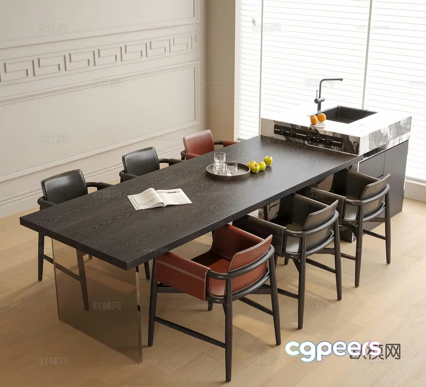 Modern island dining table and chair dining chair 3d model