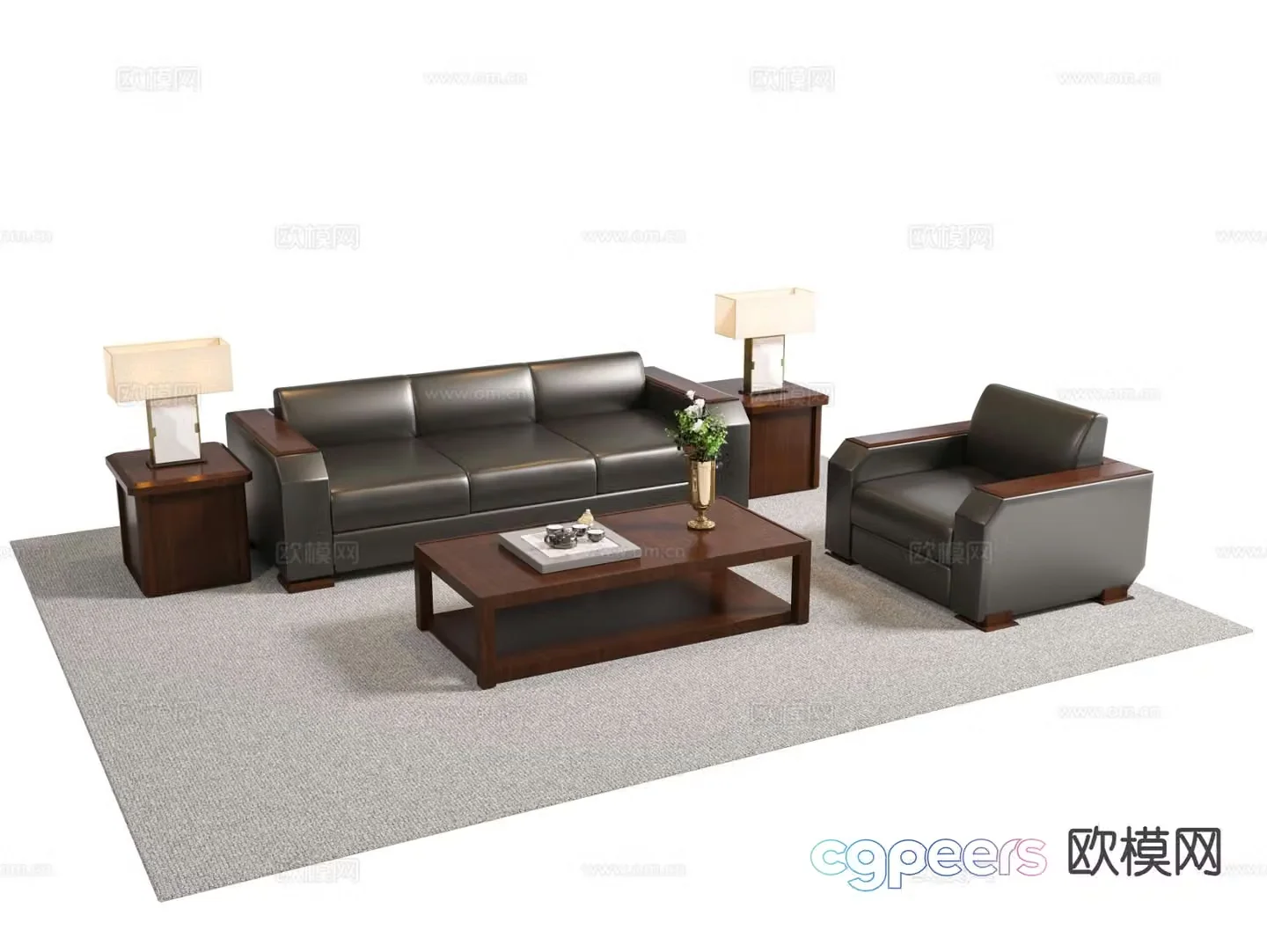 New Chinese style office sofa modular sofa 3d model