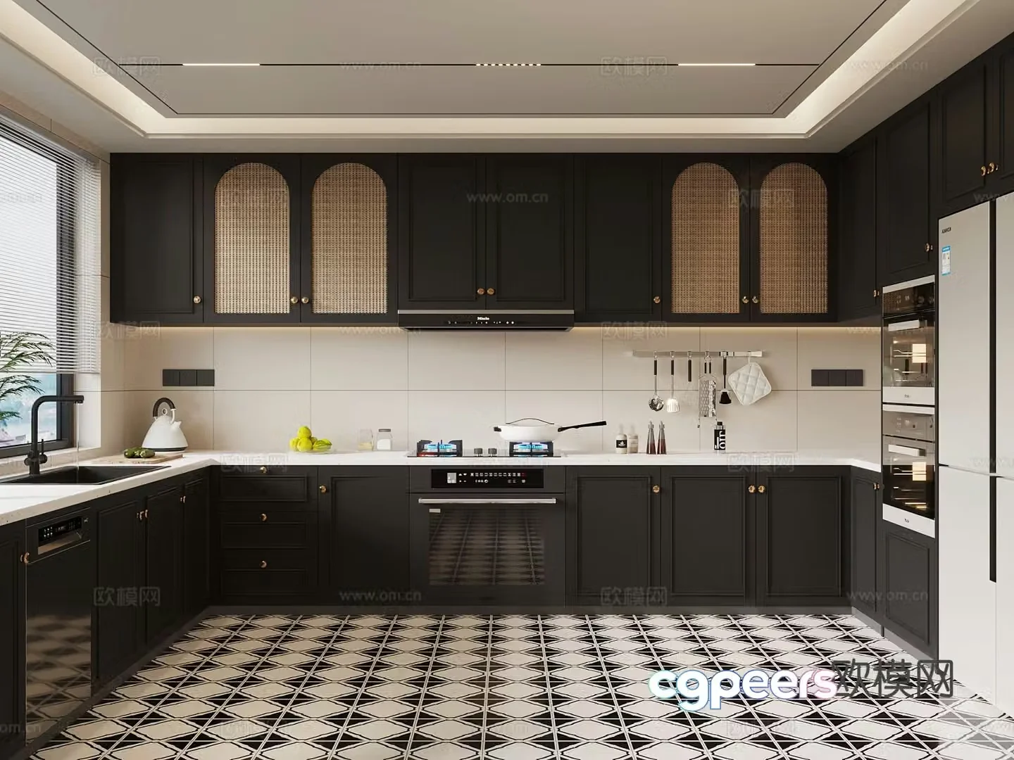 French kitchen refrigerator kitchen utensils stove 3d model