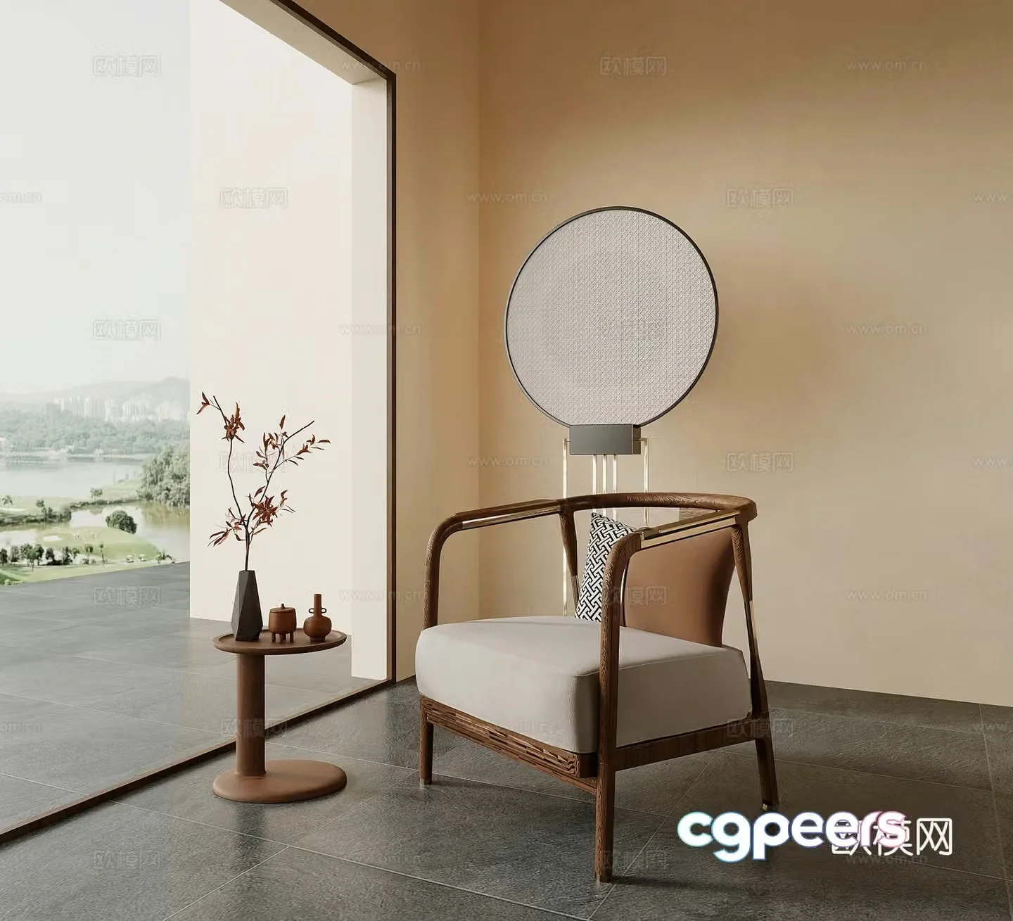 Leisure chair new Chinese style leisure chair floor lamp side table accessories ornaments 3D model