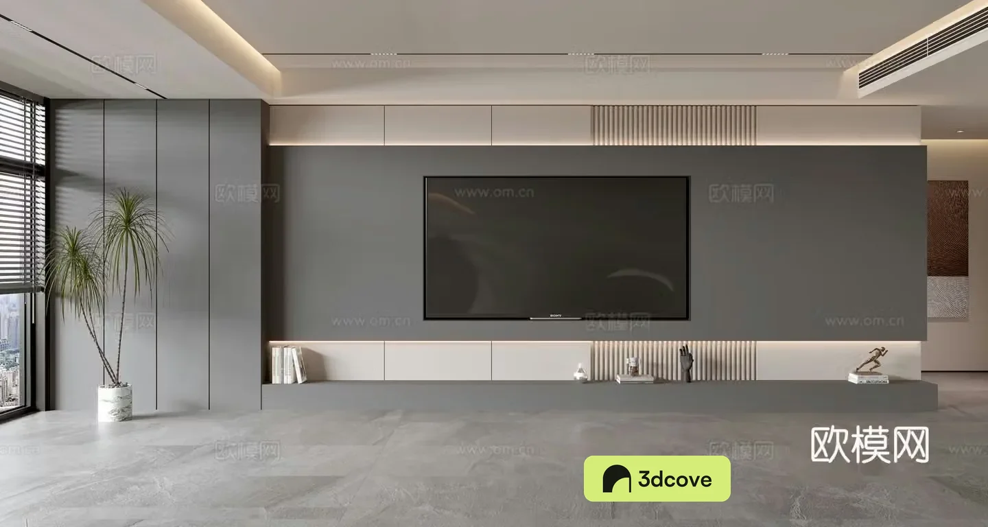 Modern TV background wall full wall TV cabinet