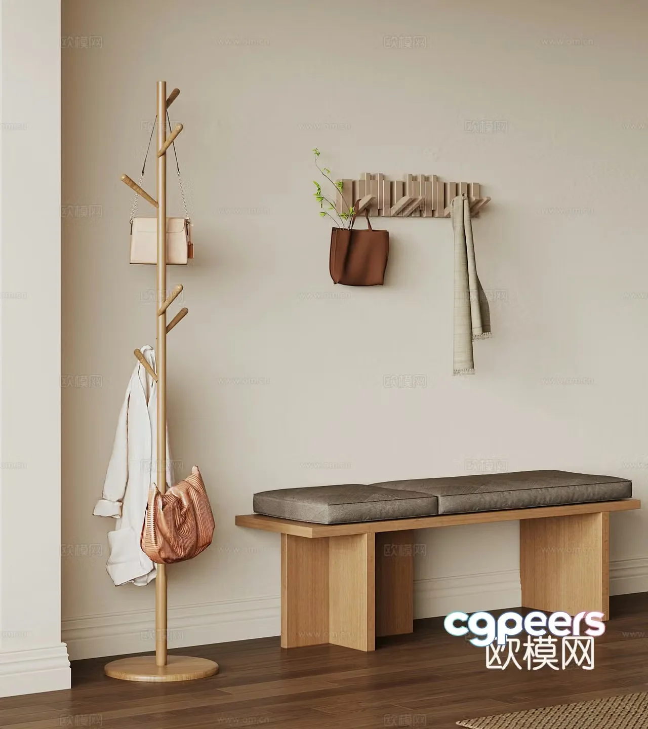 Modern clothes hook shoe changing stool 3D model