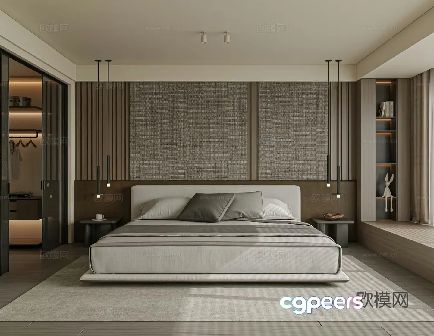 Modern bedroom bed nightstand jewelry 3d model