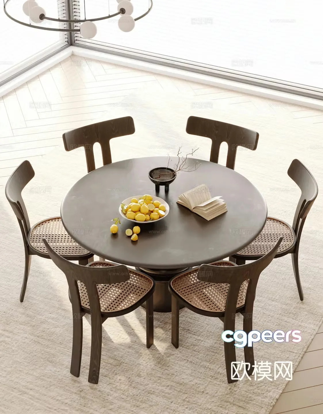 Medieval style dining table and chairs 3d model