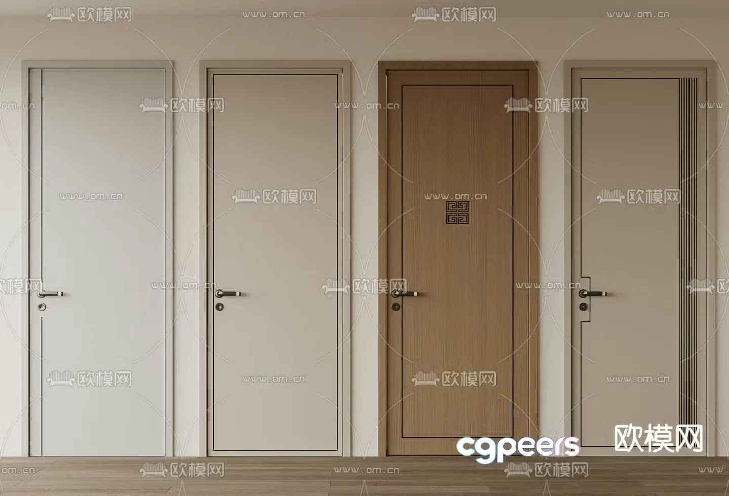 New Chinese style interior door 3D model