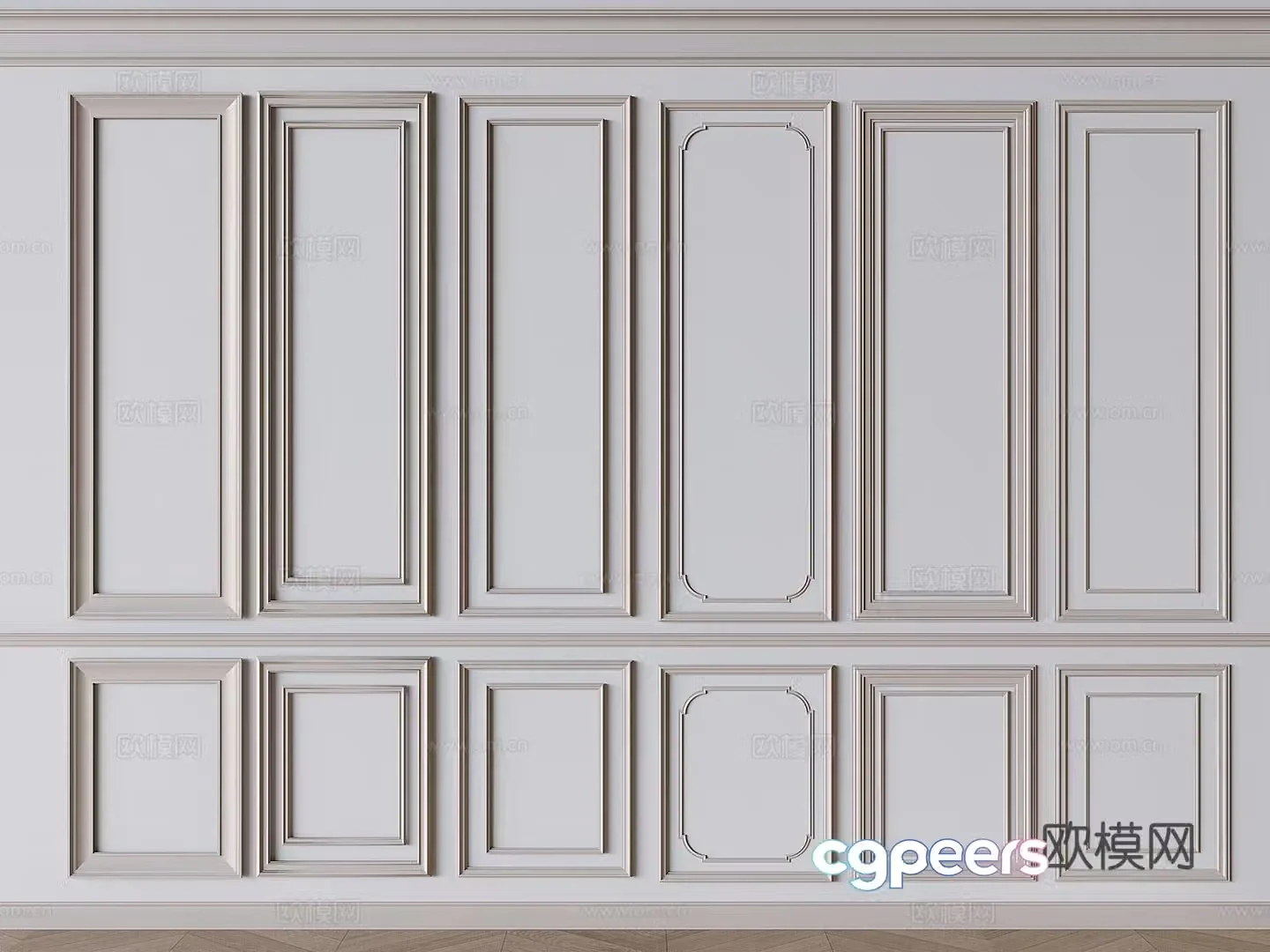Modern wainscoting carved line wall decorative panel 3D model