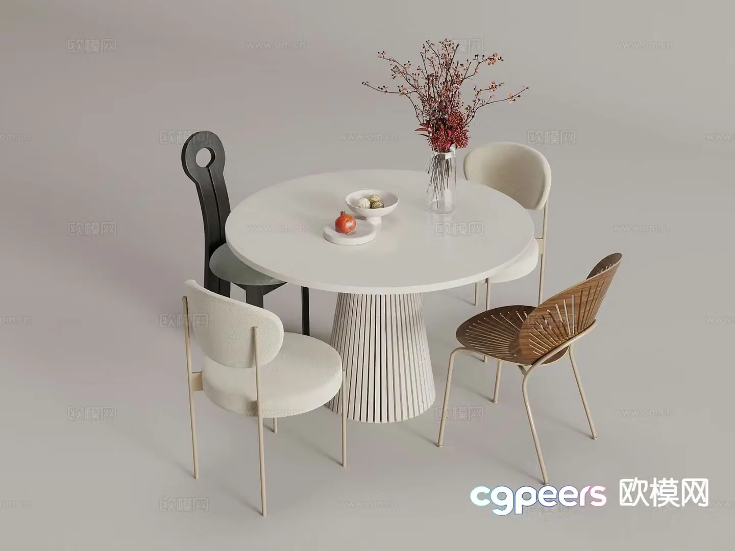 Cream style dining table and chairs 3d model