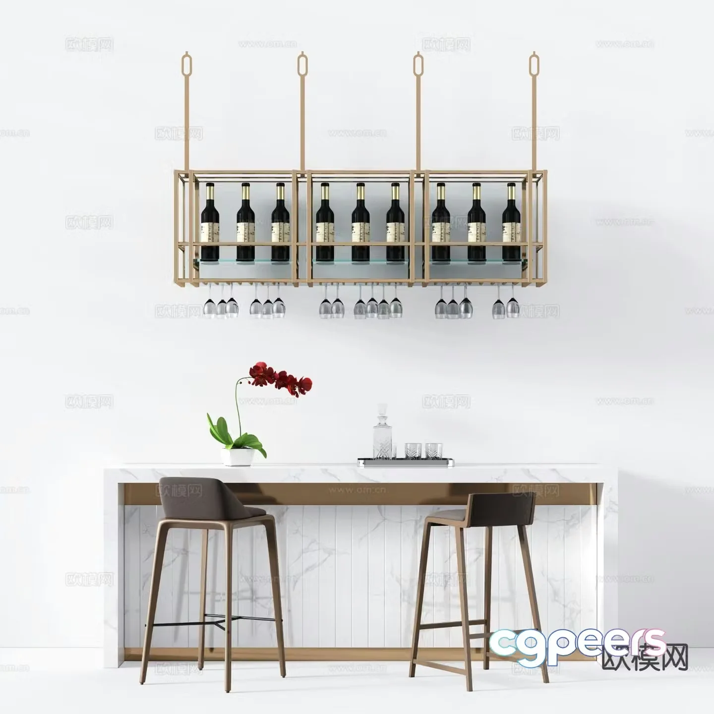 Light luxury bar bar chair 3D model