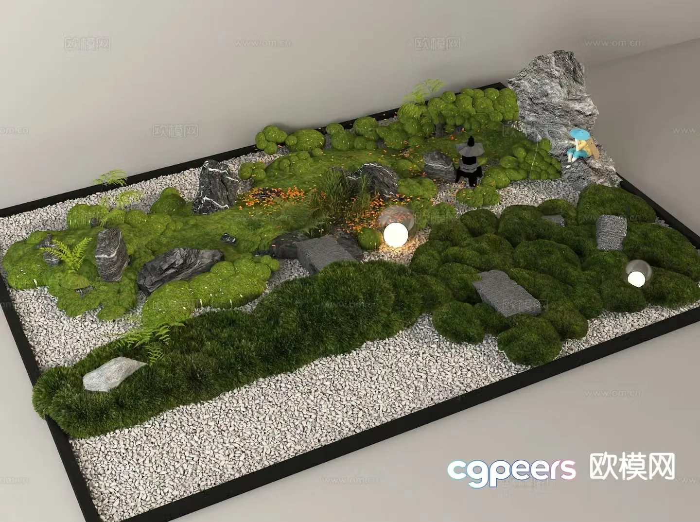 Micro-terrain plant pile landscaping 3D model