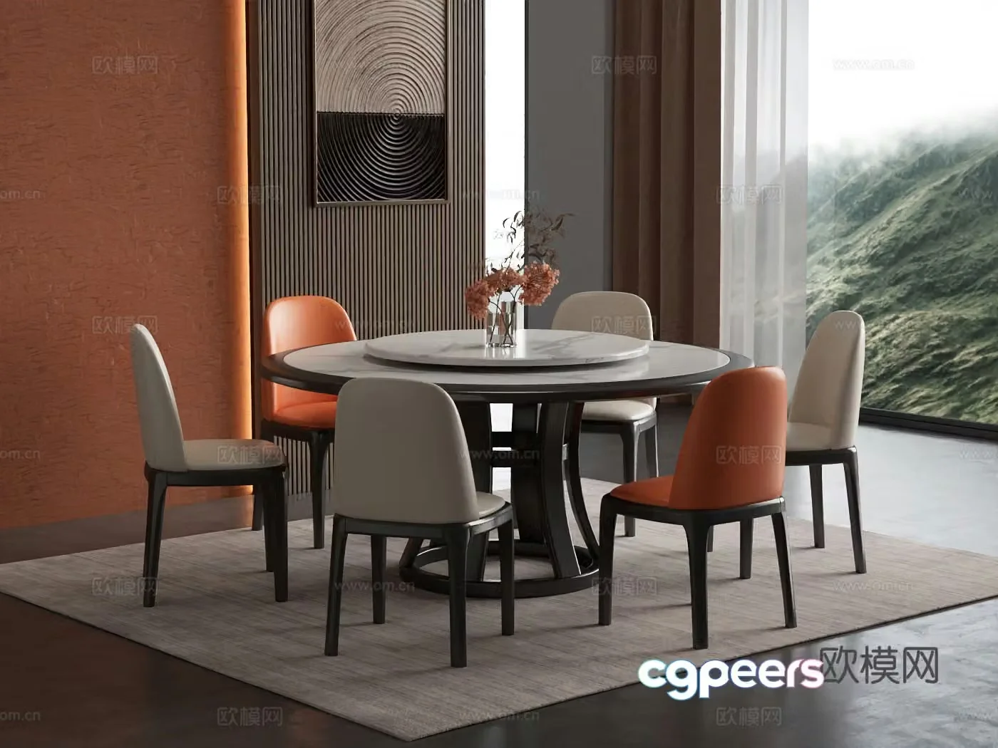 Modern dining table and chair combination Italian minimalist dining table Light luxury restaurant dining table and chair combination 3D model