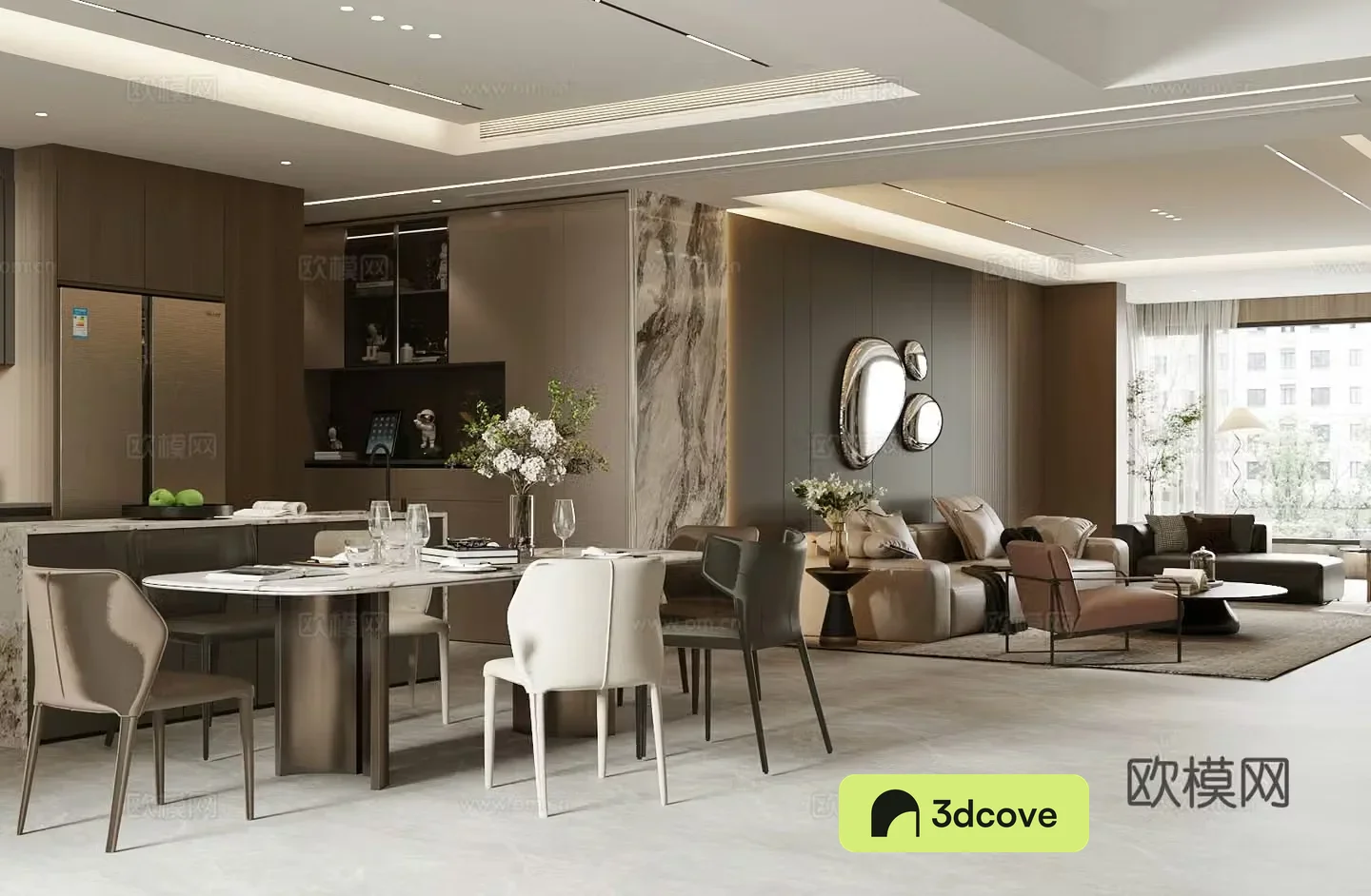Light luxury Italian home living and dining room homeless lights modern living and dining room horizontal living and dining room