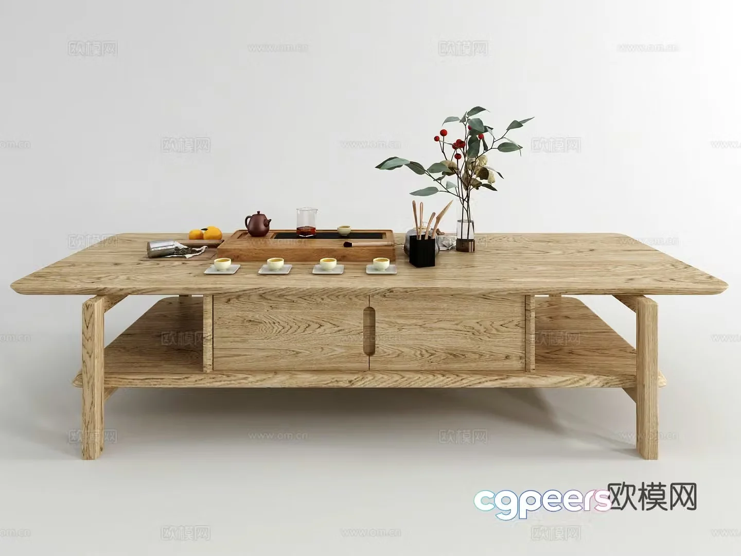New Chinese style coffee table solid wood coffee table 3d model