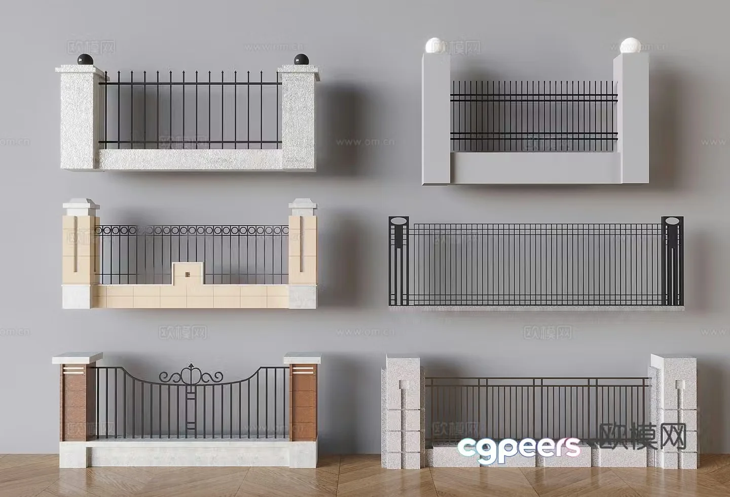 Garden fence guardrail railing iron guardrail 3d model