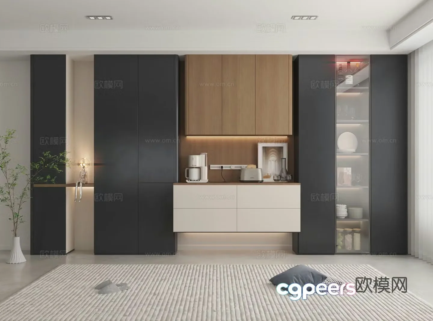 Italian style suspended wine cabinet sideboard 3d model