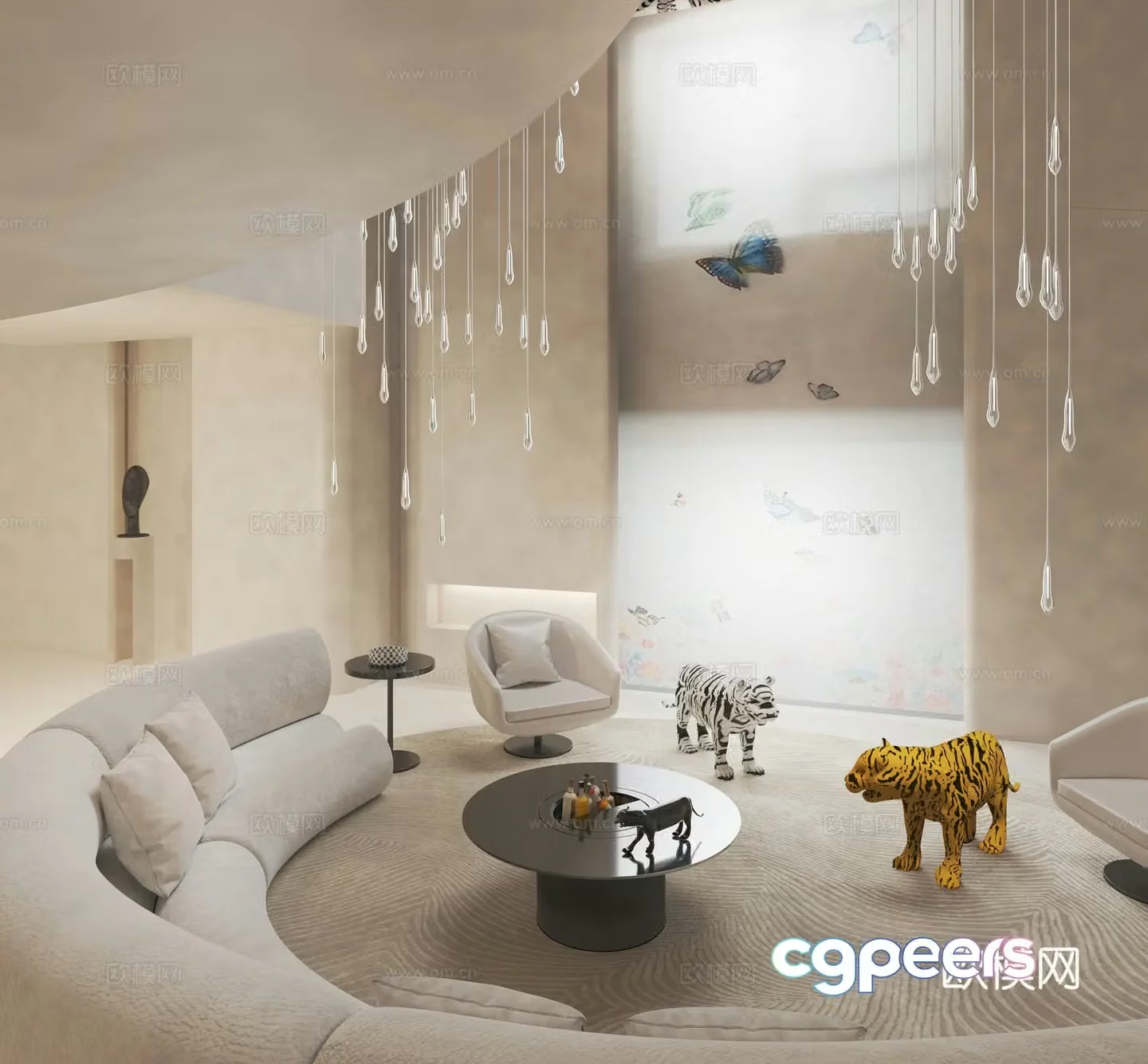 Du Wenbiaoï½œJungle theme courtyard villa villa living room 3D model