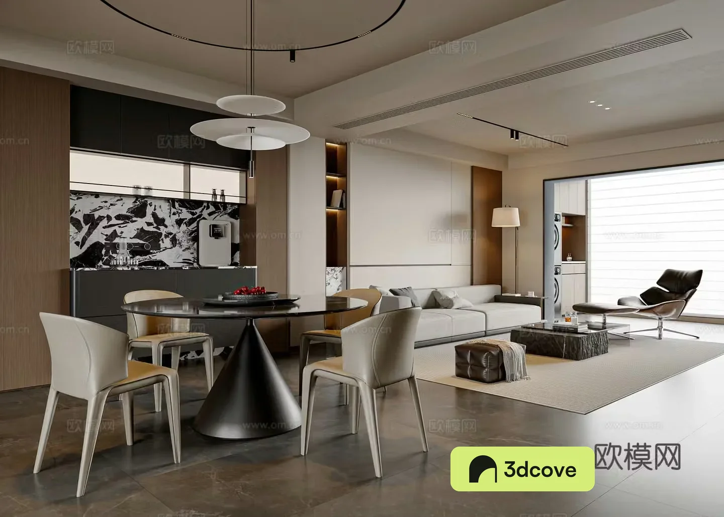 Modern simple living dining room round dining table and chair combination sideboard sofa and coffee table combination living room ornaments