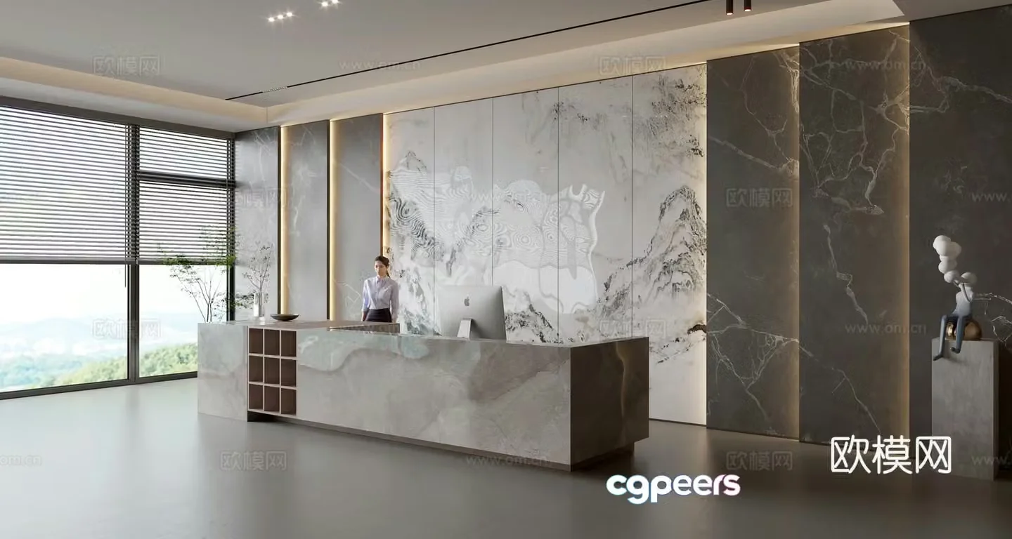Modern company front desk reception area bar reception desk service desk company front desk background 3D model