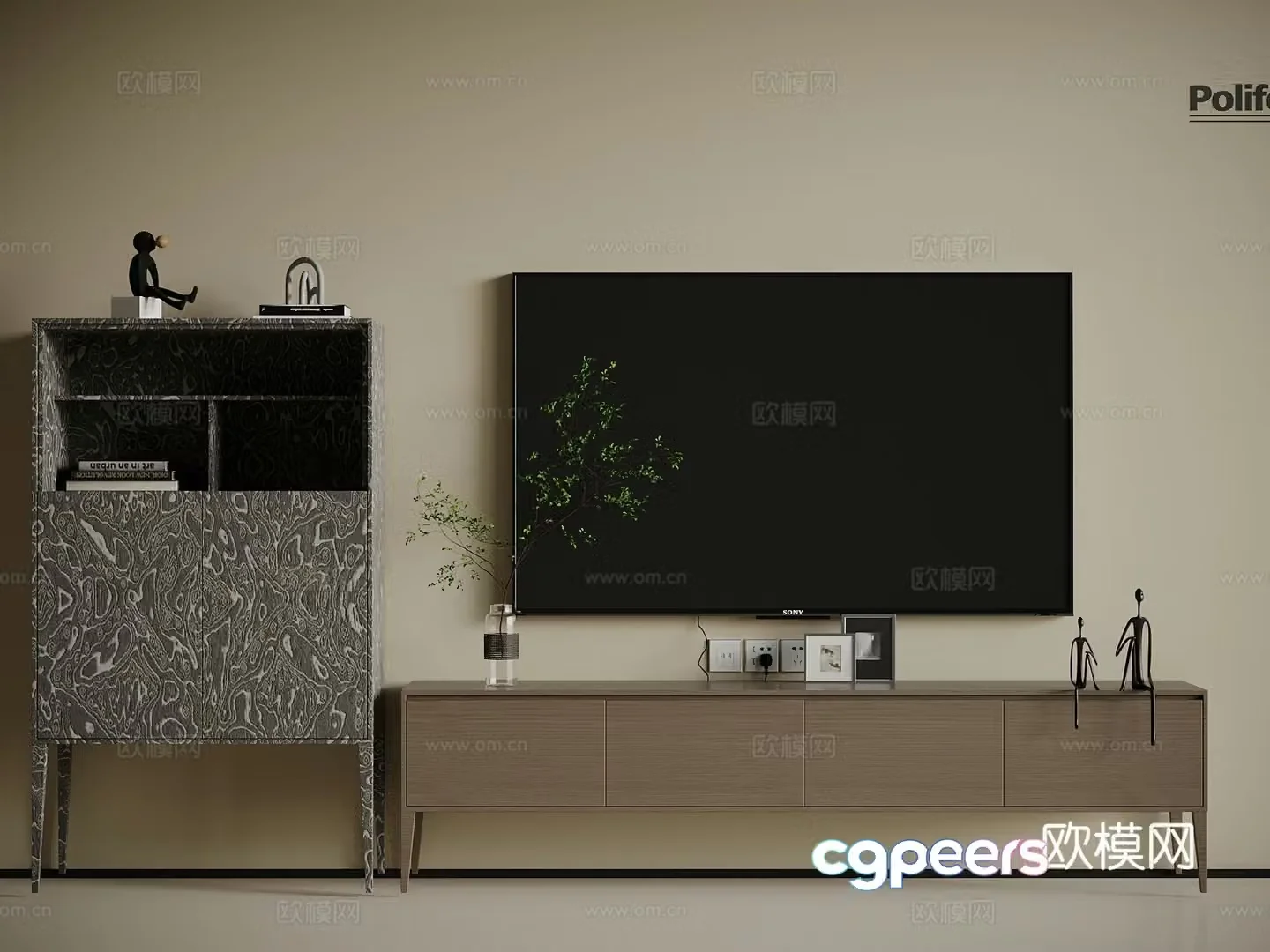 Modern Italian TV Cabinet Side Cabinet 3D Model