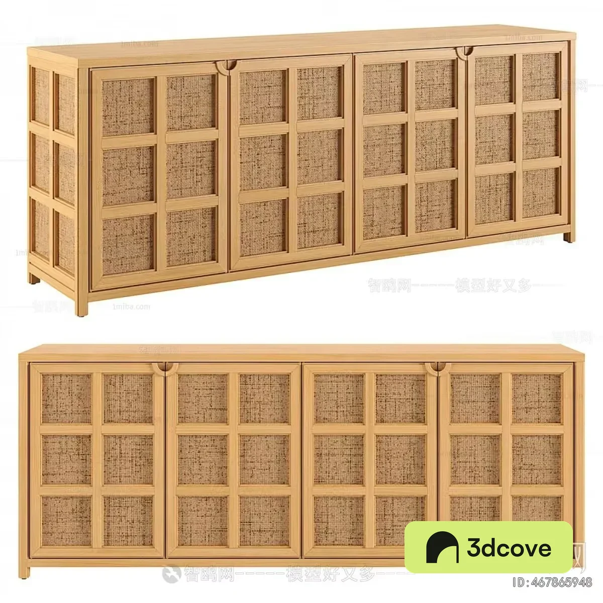 Wooden Cabinet With Rattan Doors